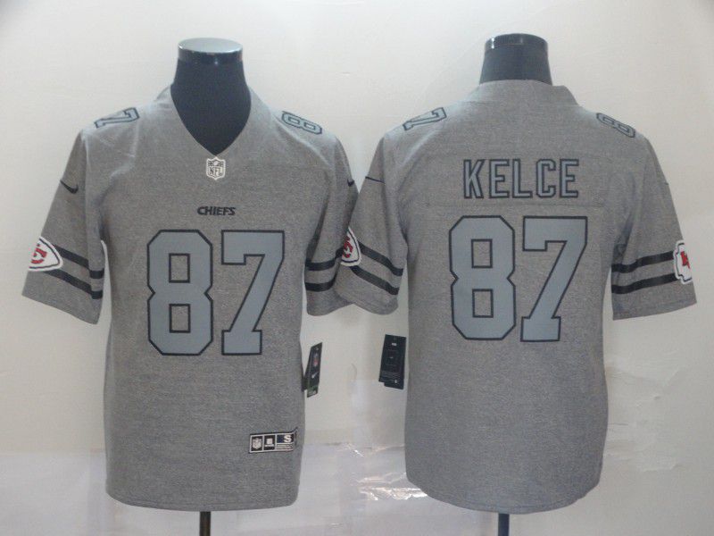 Men Kansas City Chiefs #87 Kelce Grey Retro Nike NFL Jerseys
